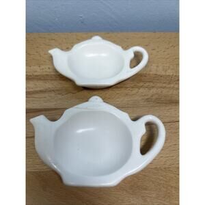 Vintage 1993 ACME Teapot Teabag Holders Set of 2 White Kitchen High Tea Party